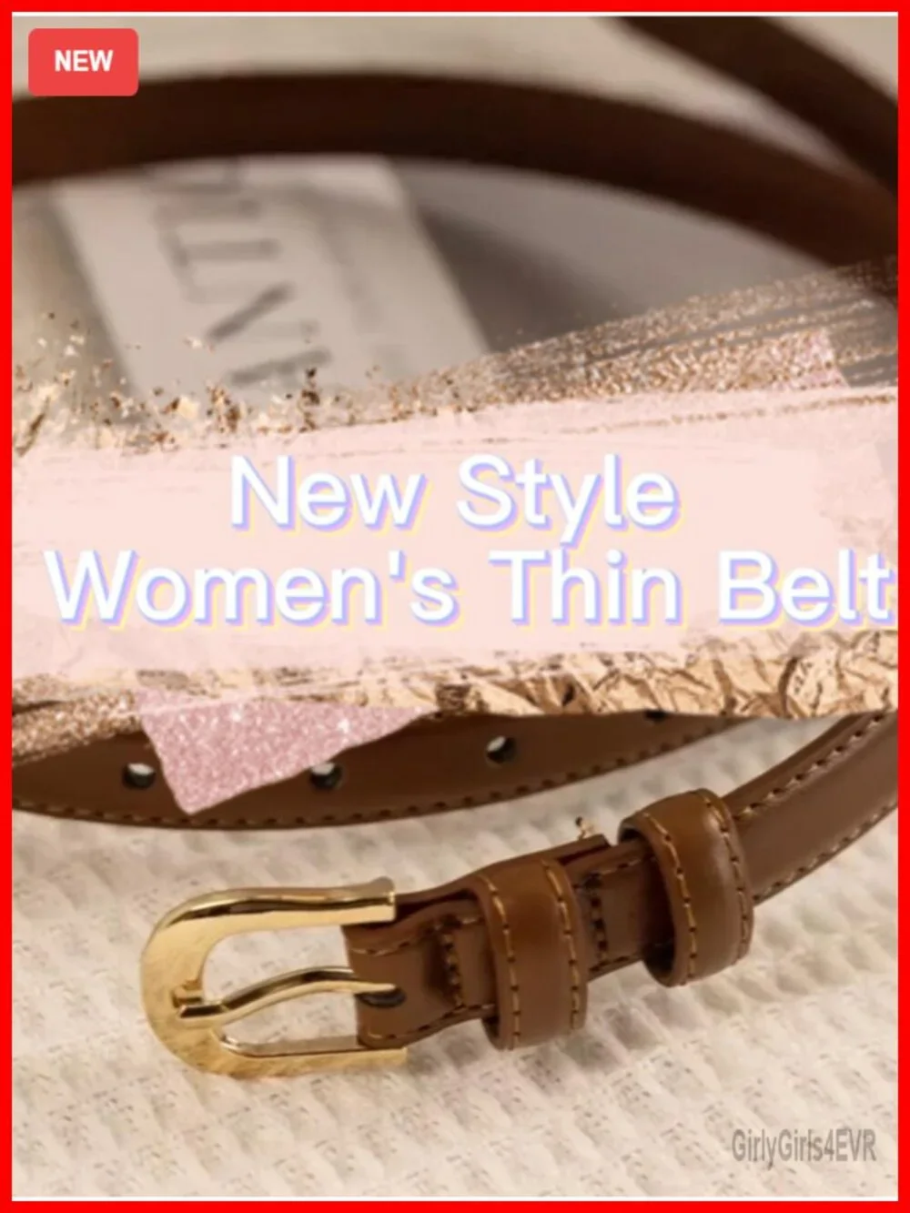 Women Skinny Leather Belt with Gold Buckle